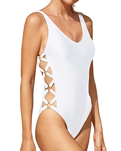 High Cut Push Up One Piece Swimsuit For Women Strappy Criss Cross Monokini-White Chic Beach Cover-Up High Cut Push Up One Piece Swimsuit For Women Strappy Criss Cross Monokini-White Chic Beach Cover-Up
