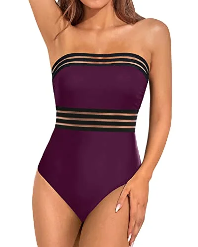 Strapless One Piece Swimsuit With Tummy Control For Women-Maroon Classic Two-Piece Bikini Strapless One Piece Swimsuit With Tummy Control For Women-Maroon Classic Two-Piece Bikini