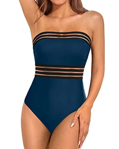 One Piece Slimming Bandeau Tube Swimswear With Tummy Control-Teal Push-Up Swimsuit Top One Piece Slimming Bandeau Tube Swimswear With Tummy Control-Teal Push-Up Swimsuit Top
