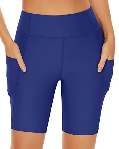 High Waisted Tummy Control Board Shorts Long Swim Shorts For Women-Blue Elegant Swimsuit Bottoms High Waisted Tummy Control Board Shorts Long Swim Shorts For Women-Blue Elegant Swimsuit Bottoms