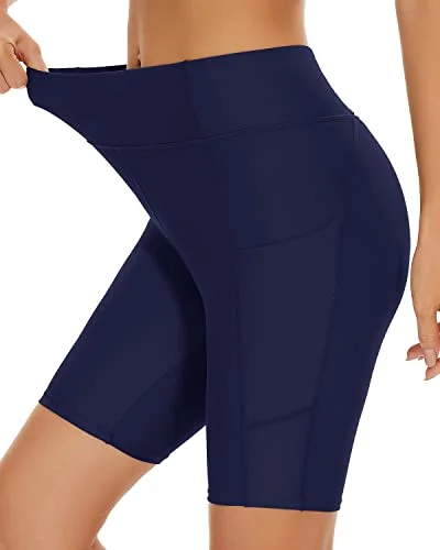 Upf 50+ Tummy Control High Waisted Long Swim Shorts For Women-Navy Blue Swim Skirt Set Upf 50+ Tummy Control High Waisted Long Swim Shorts For Women-Navy Blue Swim Skirt Set