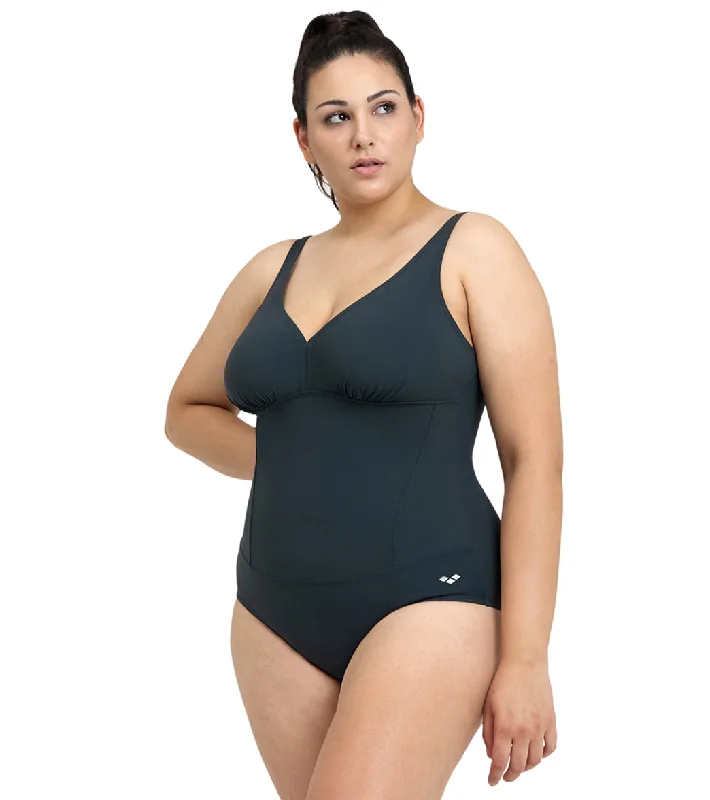 Arena Women's Plus Size Maura Solid U Back One Piece Swimsuit  Night Grey Classic Sporty Swimsuit