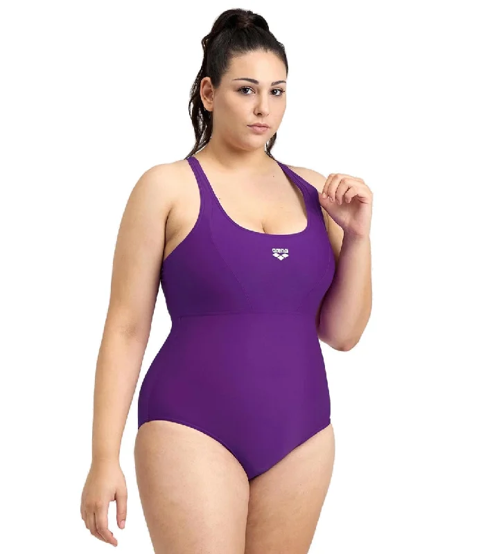 Arena Women's Plus Size Solid Control Pro Back Plus One Piece Swimsuit Purple Modern High-Waisted Swimsuit