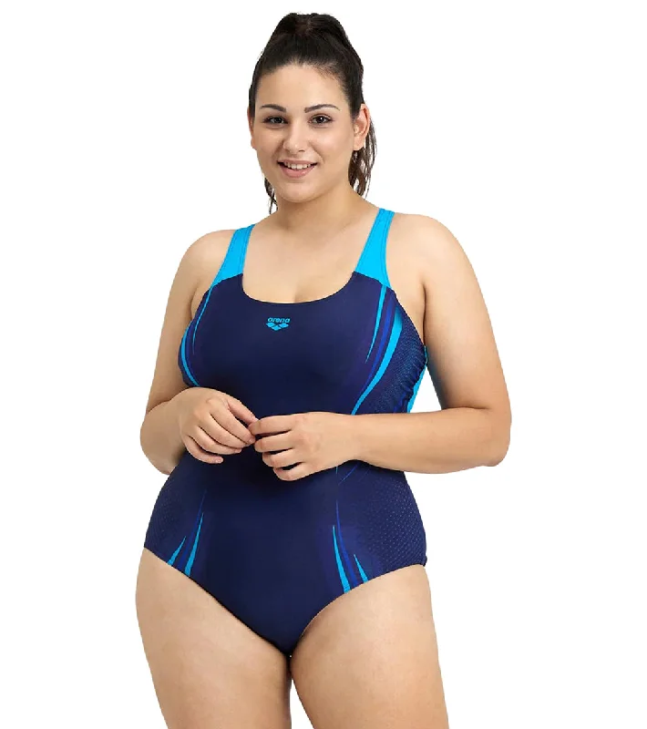 Arena Women's Plus Size Spikes Swim Pro Back One Piece Swimsuit Comfortable Swim Dress