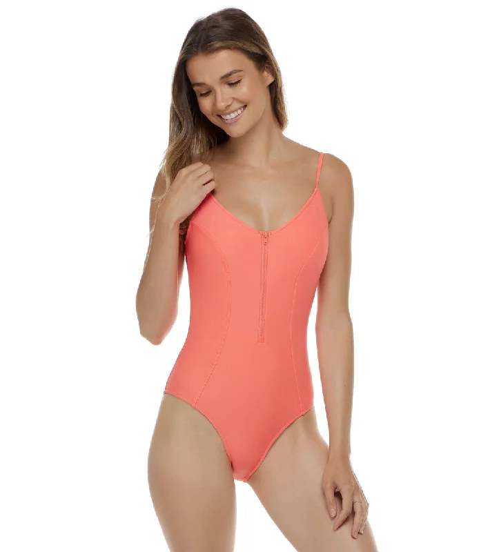 Body Glove Women's Smoothies Skylar Zip One Piece Swimsuit Sunset Sleek Mesh Bikini