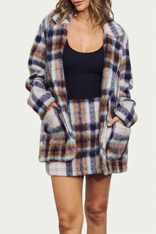 Brushed Checked Single-Breasted Blazer Jacket In Navy Multi V-Neck Jacket Boat Neck Jacket Square Neck Jacket Brushed Checked Single-Breasted Blazer Jacket In Navy Multi V-Neck Jacket Boat Neck Jacket Square Neck Jacket