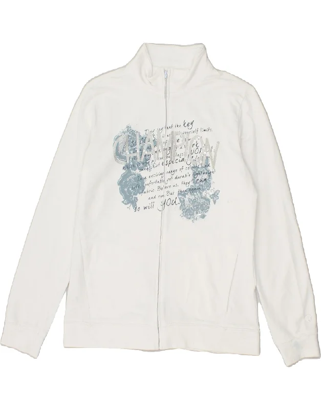 CHAMPION Womens Heritage Fit Tracksuit Top Jacket UK 14 Large White Floral Insulated Jacket Fitted Jacket Loose Jacket CHAMPION Womens Heritage Fit Tracksuit Top Jacket UK 14 Large White Floral Insulated Jacket Fitted Jacket Loose Jacket