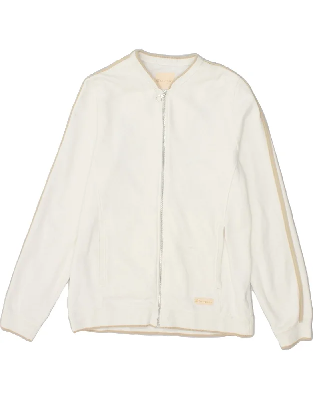 CHAMPION Womens Tracksuit Top Jacket UK 14 Medium Off White Cotton Notch Collar Peter Pan Collar Cowl Neck CHAMPION Womens Tracksuit Top Jacket UK 14 Medium Off White Cotton Notch Collar Peter Pan Collar Cowl Neck