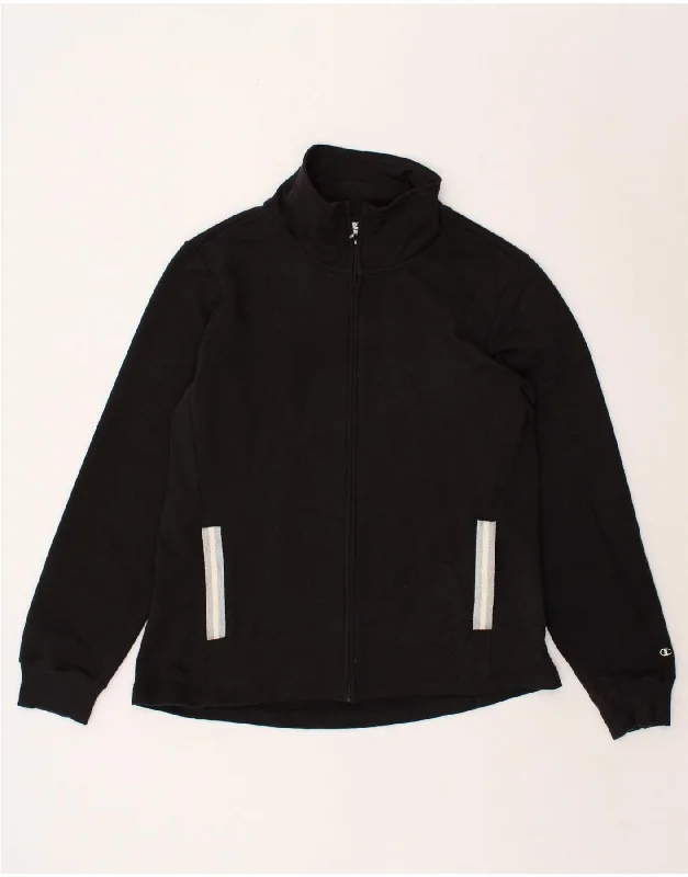 CHAMPION Womens Tracksuit Top Jacket UK 18 XL Black Cotton Front Pockets Side Pockets Patch Pockets CHAMPION Womens Tracksuit Top Jacket UK 18 XL Black Cotton Front Pockets Side Pockets Patch Pockets
