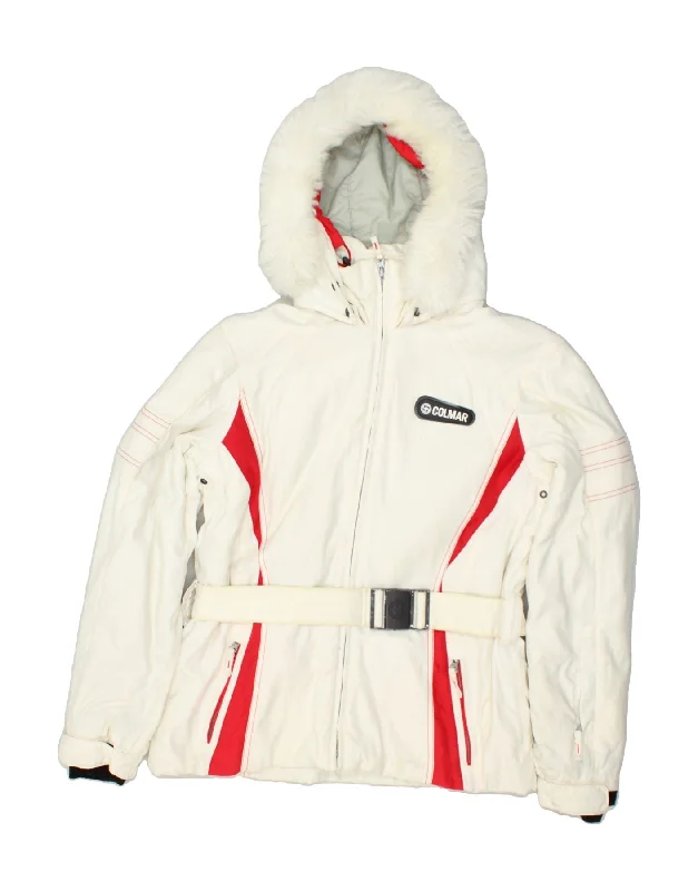 COLMAR Womens Hooded Ski Jacket IT 42 Medium White Satin Jacket Silk Jacket Chiffon Jacket COLMAR Womens Hooded Ski Jacket IT 42 Medium White Satin Jacket Silk Jacket Chiffon Jacket