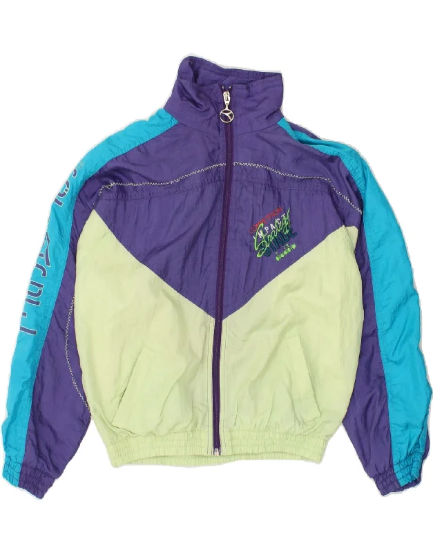 DIADORA Womens Graphic Tracksuit Top Jacket UK 16 Large Purple Colourblock Stand-Up Collar Roll-Neck Collar Turtle Neck DIADORA Womens Graphic Tracksuit Top Jacket UK 16 Large Purple Colourblock Stand-Up Collar Roll-Neck Collar Turtle Neck