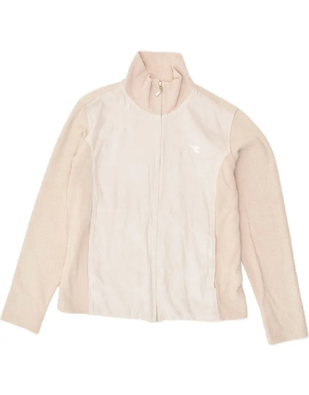 DIADORA Womens Loose Fit Tracksuit Top Jacket UK 10 Small Beige Satin Fabric Silk Fabric Chiffon Fabric DIADORA Womens Loose Fit Tracksuit Top Jacket UK 10 Small Beige Satin Fabric Silk Fabric Chiffon Fabric