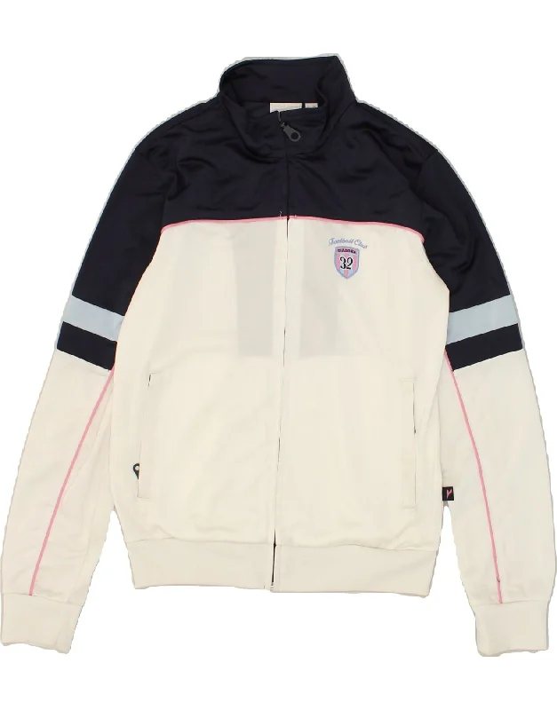 DIADORA Womens Tracksuit Top Jacket UK 10 Small White Colourblock Fleece Fabric Down Fabric Feather Fabric DIADORA Womens Tracksuit Top Jacket UK 10 Small White Colourblock Fleece Fabric Down Fabric Feather Fabric