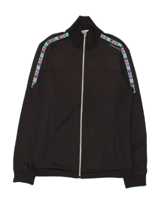 DIADORA Womens Tracksuit Top Jacket UK 14 Medium Grey Zippered Front Buttoned Front Snap Front DIADORA Womens Tracksuit Top Jacket UK 14 Medium Grey Zippered Front Buttoned Front Snap Front