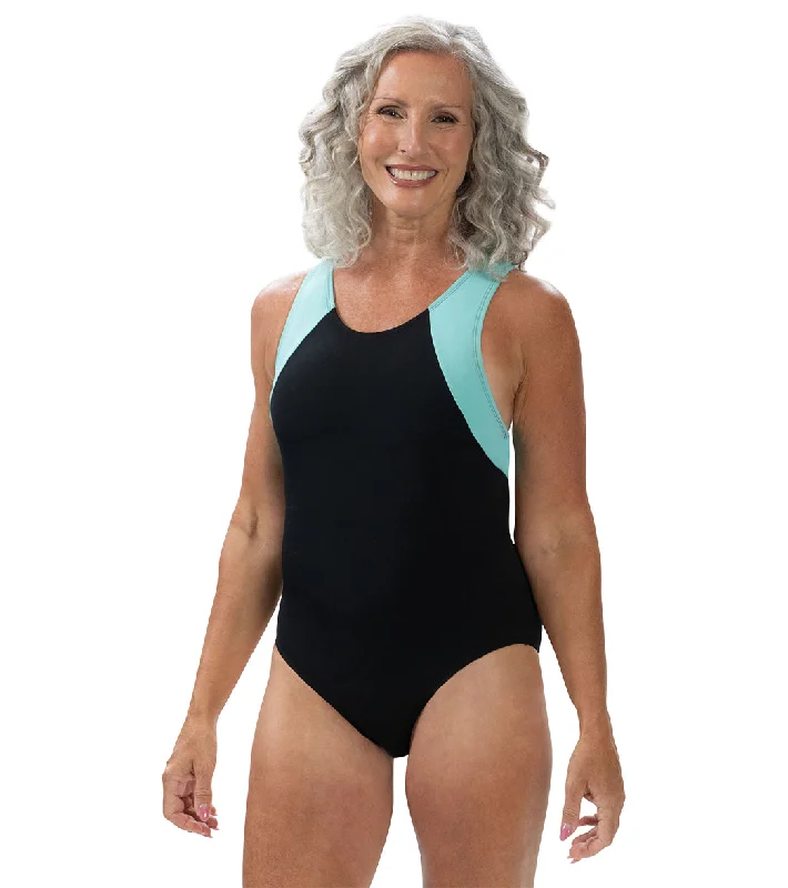 Dolfin Aquashape Women's Color Block One Piece Swimsuit Black/Mint Casual Swim Dress