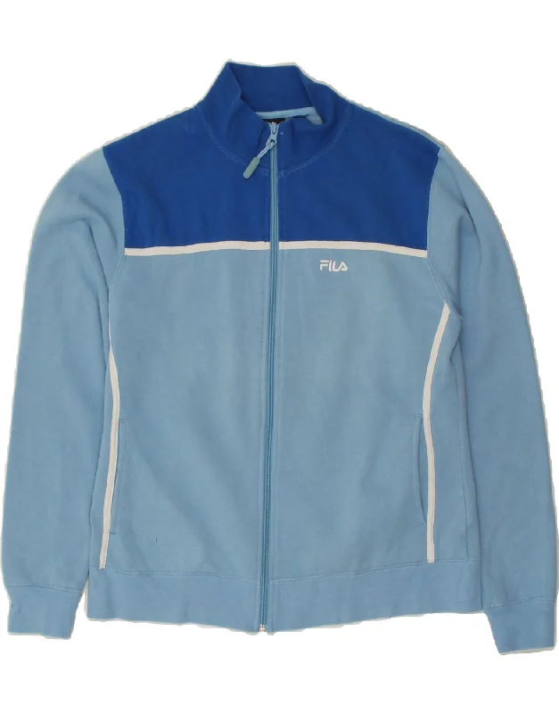 FILA Womens Tracksuit Top Jacket UK 14 Large Blue Colourblock Cotton Front Pockets Side Pockets Patch Pockets FILA Womens Tracksuit Top Jacket UK 14 Large Blue Colourblock Cotton Front Pockets Side Pockets Patch Pockets
