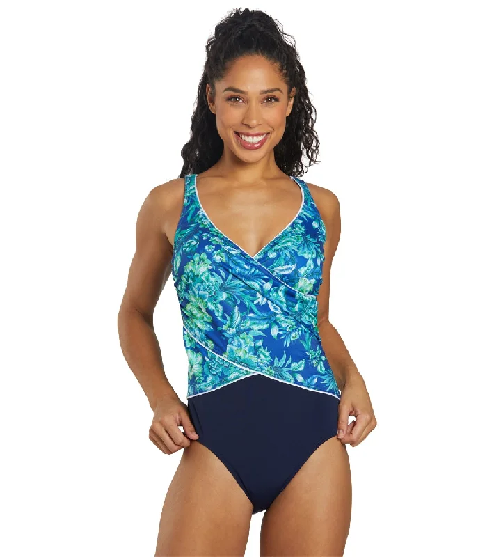 FINZ Women's Hibiscus Crossover One Piece Swimsuit (E/F Cup) Comfortable Tankini Set