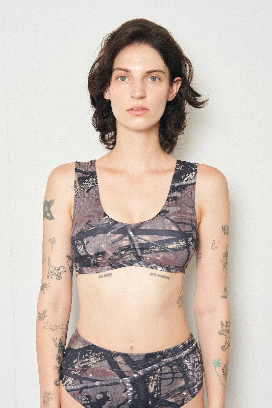 Forest Camo Yoga/Swim Scrunch Bra Tie-Back Swimwear