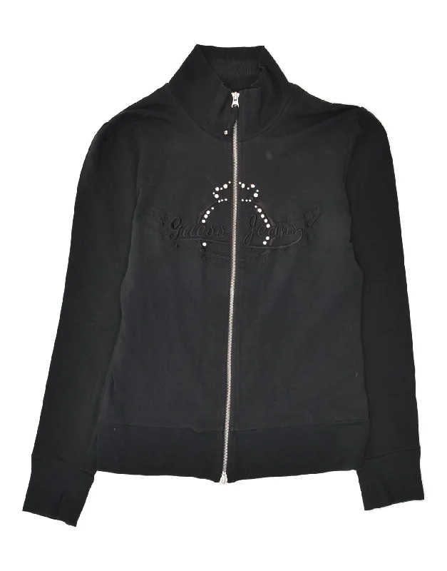 GUESS Womens Graphic Tracksuit Top Jacket UK 14 Medium Black Cotton Cotton Fabric Linen Fabric Terry Fabric GUESS Womens Graphic Tracksuit Top Jacket UK 14 Medium Black Cotton Cotton Fabric Linen Fabric Terry Fabric