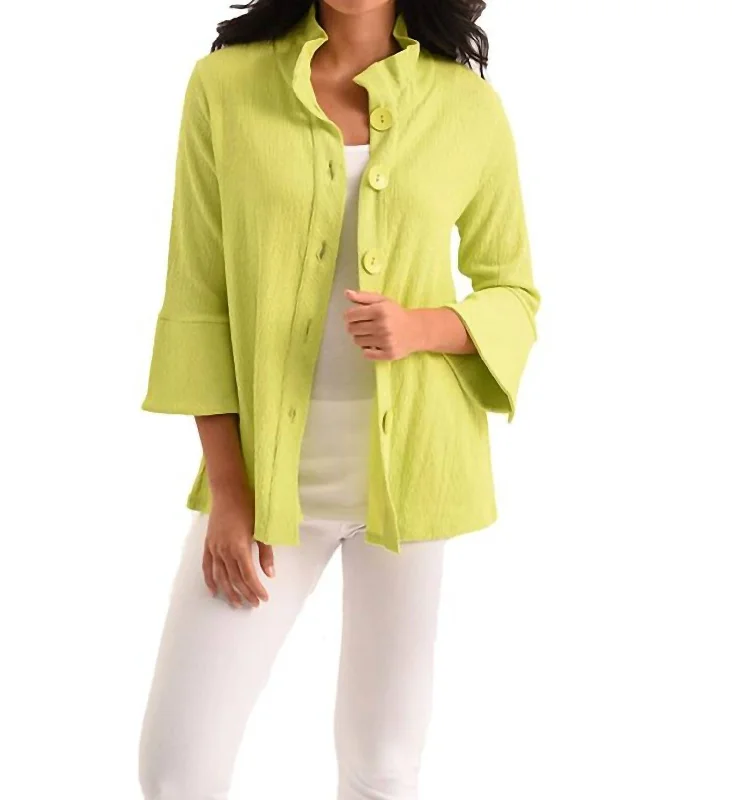 Kara 3/4 Jacket In Lime Denim Fabric Leather Fabric Suede Fabric