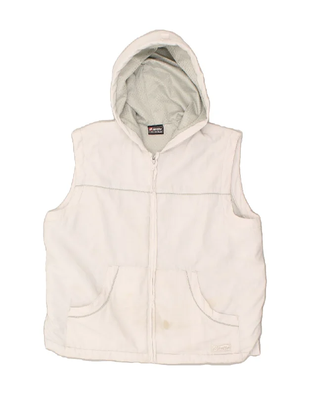 LOTTO Womens Hooded Sleeveless Tracksuit Top Jacket UK 16 Large White Welt Pockets Slit Pockets Flap Pockets LOTTO Womens Hooded Sleeveless Tracksuit Top Jacket UK 16 Large White Welt Pockets Slit Pockets Flap Pockets