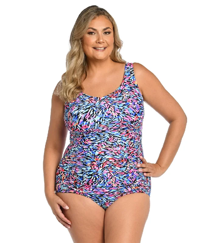 Maxine Women's Plus Size Luminescense Over The Shoulder One Piece Swimsuit Stylish Swimsuit Set