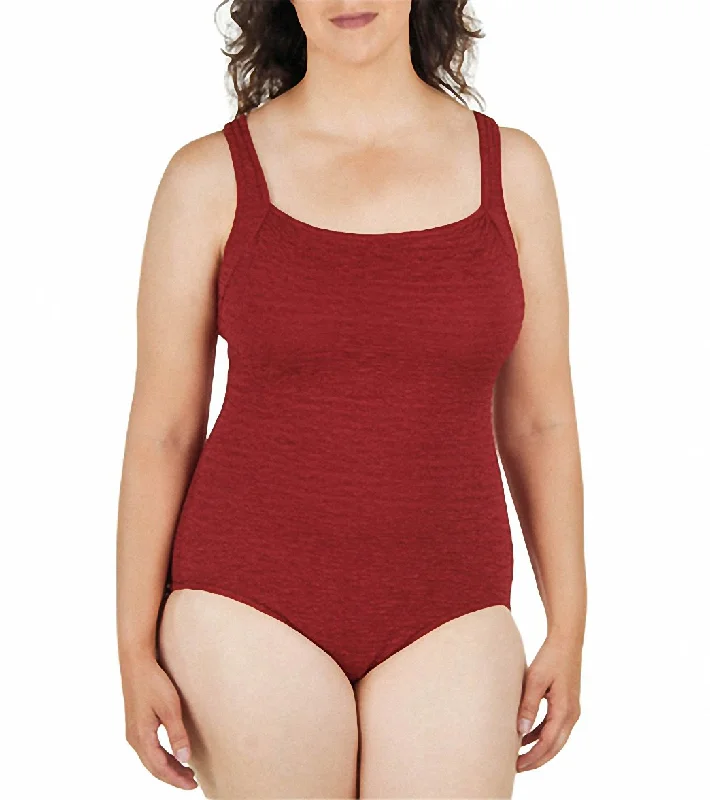 Penbrooke Krinkle Plus Size Chlorine Resistant One Piece Active Back Swimsuit Brick Crisscross Back Swimsuit