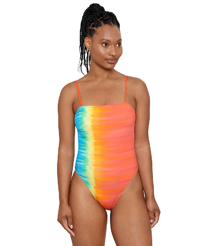 Polo Ralph Lauren Women's Tropic Glow Tye Dye Square Neck One Piece Swimsuit Multi Comfortable Swim Shorts