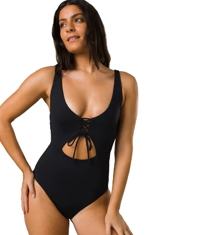 prAna Women's Ruby Beach One Piece Swimsuit Black Comfortable Swim Dress