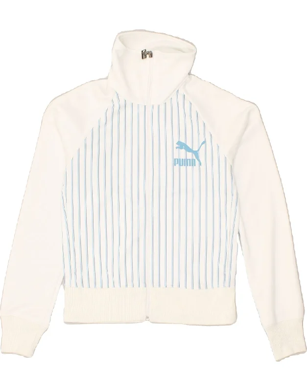 PUMA Womens Graphic Tracksuit Top Jacket UK 6 XS White Striped Polyester Bomber Jacket Anorak Windbreaker PUMA Womens Graphic Tracksuit Top Jacket UK 6 XS White Striped Polyester Bomber Jacket Anorak Windbreaker