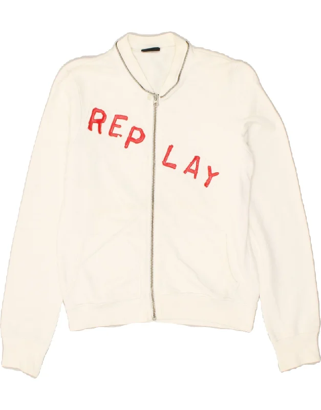 REPLAY Womens Graphic Tracksuit Top Jacket UK 12 Medium White Cotton Hoodie Zip-Up Jacket Button-Up Jacket REPLAY Womens Graphic Tracksuit Top Jacket UK 12 Medium White Cotton Hoodie Zip-Up Jacket Button-Up Jacket