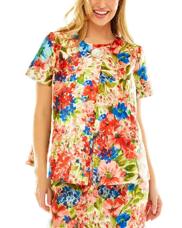 Sara Campbell Print Trapeze Jacket A-Line Jacket Boat Neck Shawl Collar