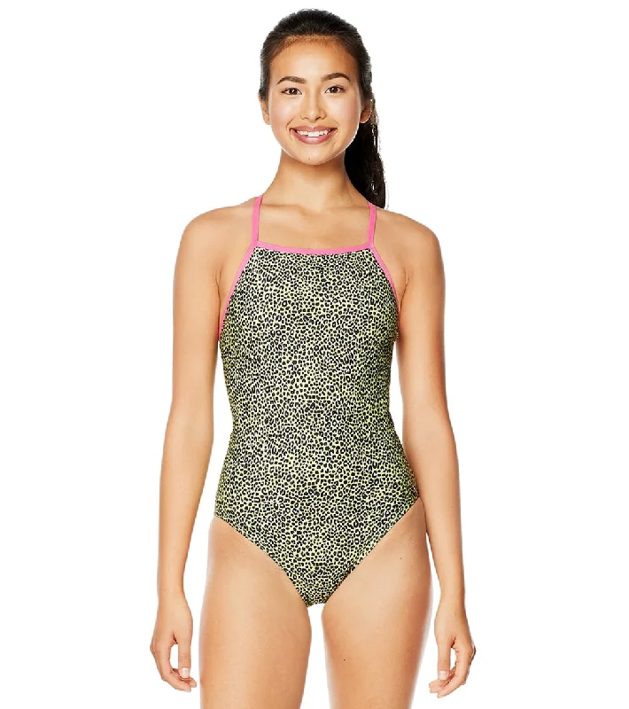 Speedo Vibe Women's  Printed X Back One Piece Swimsuit Bold High-Cut Bikini