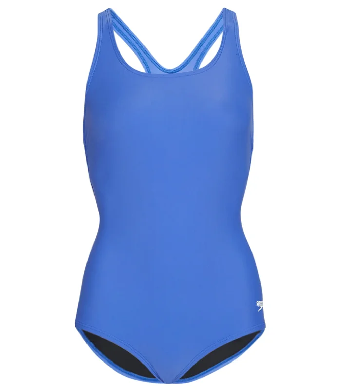 Speedo Women's Chlorine Resistant Ultraback One Piece Swimsuit Hyper Blue Sporty Swim Shorts