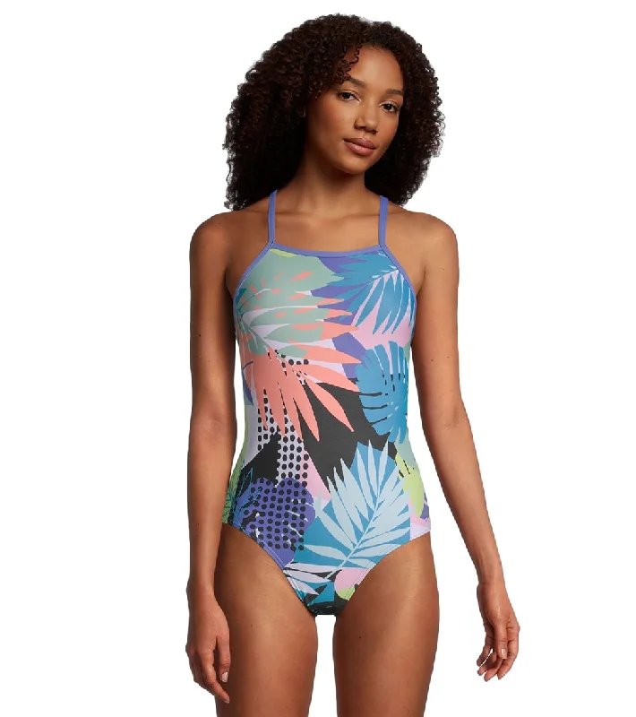 Speedo Women's Print Crossback One Piece Swimsuit Black/Turquoise Comfortable Tankini Set