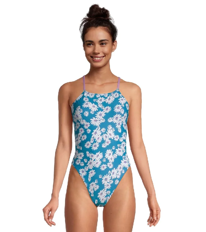 Speedo Women's Printed Back One Piece Swimsuit Blue Jewel Playful Pattern Swimsuit