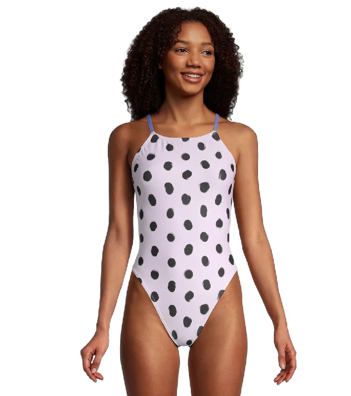 Speedo Women's Printed Back One Piece Swimsuit White Sleek Racerback Swimsuit