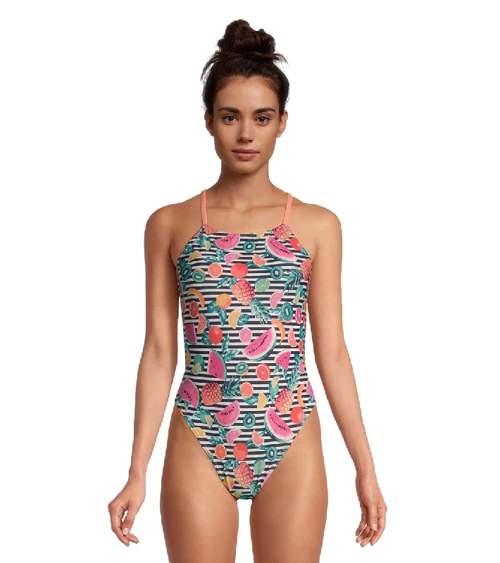 Speedo Women's Printed Back One Piece Swimsuit Adjustable Strap Swimsuit