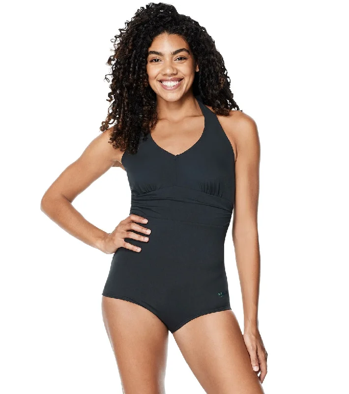 Speedo Women's Solid Halter One Piece Swimsuit High-Cut One-Piece