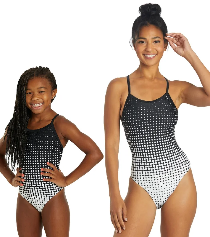 Sporti Molecule Thin Strap One Piece Swimsuit (22-44) Black/White Stylish Cover-Up Set