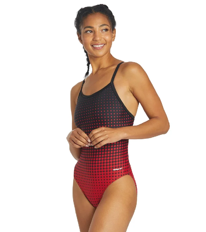 Sporti Molecule Thin Strap One Piece Swimsuit (22-44) Red/Black Elegant Swim Dress