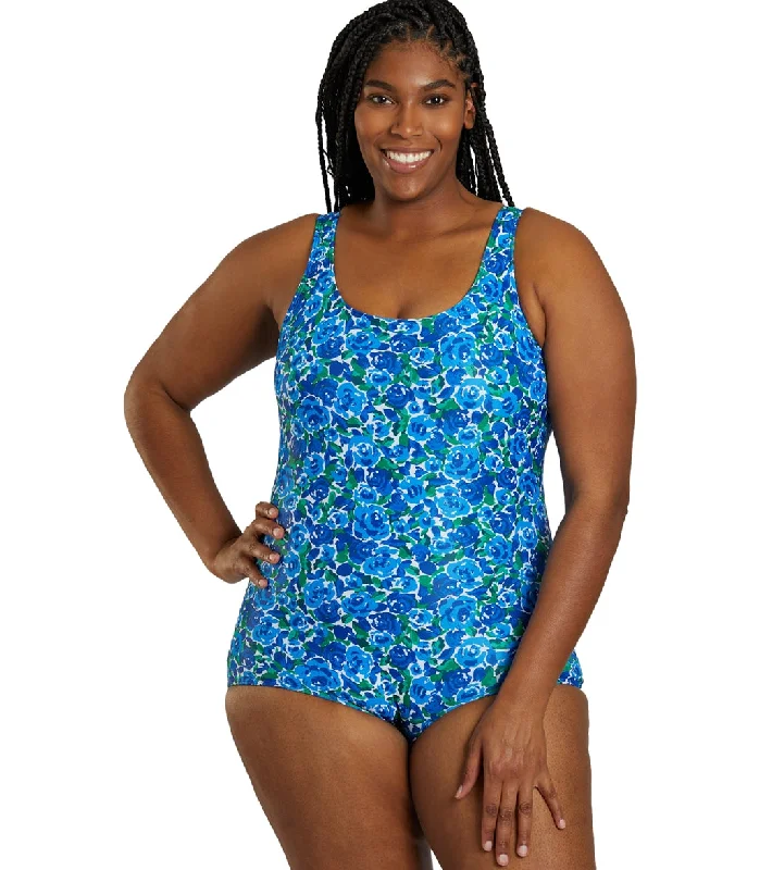 Sporti Plus Size HydroLast Spring Garden Chlorine Resistant Conservative Scoop Back One Piece Swimsuit Swimsuit with Skirt