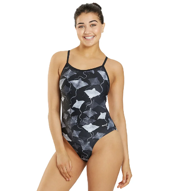 Sporti Stingray Fever Thin Strap One Piece Swimsuit (22-44) Black Cross-Back Bikini