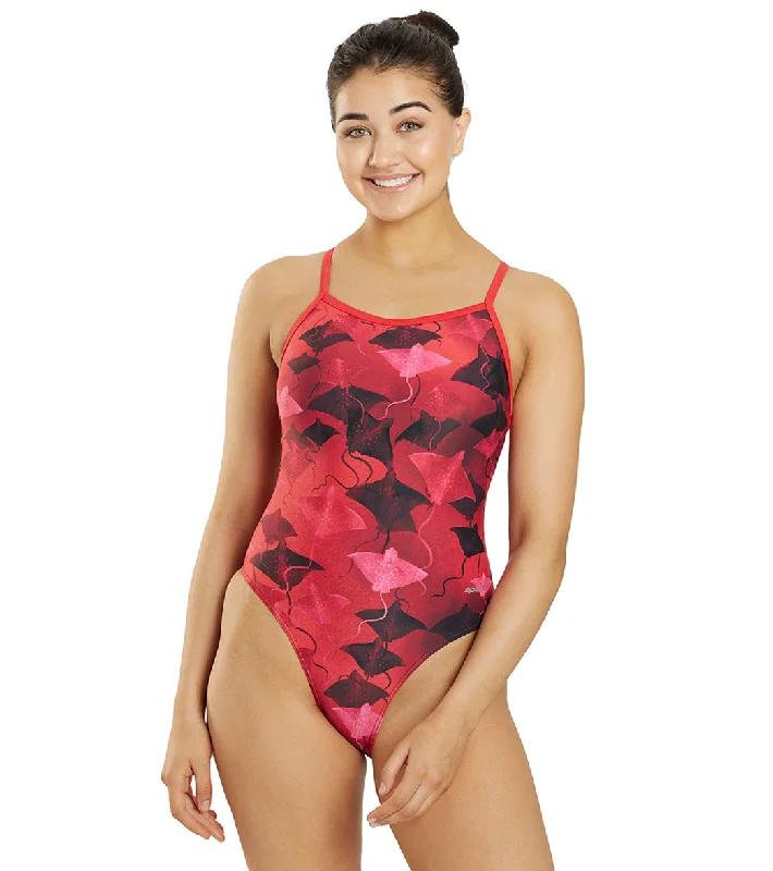 Sporti Stingray Fever Thin Strap One Piece Swimsuit (22-44) Red Swim Dress with Belt