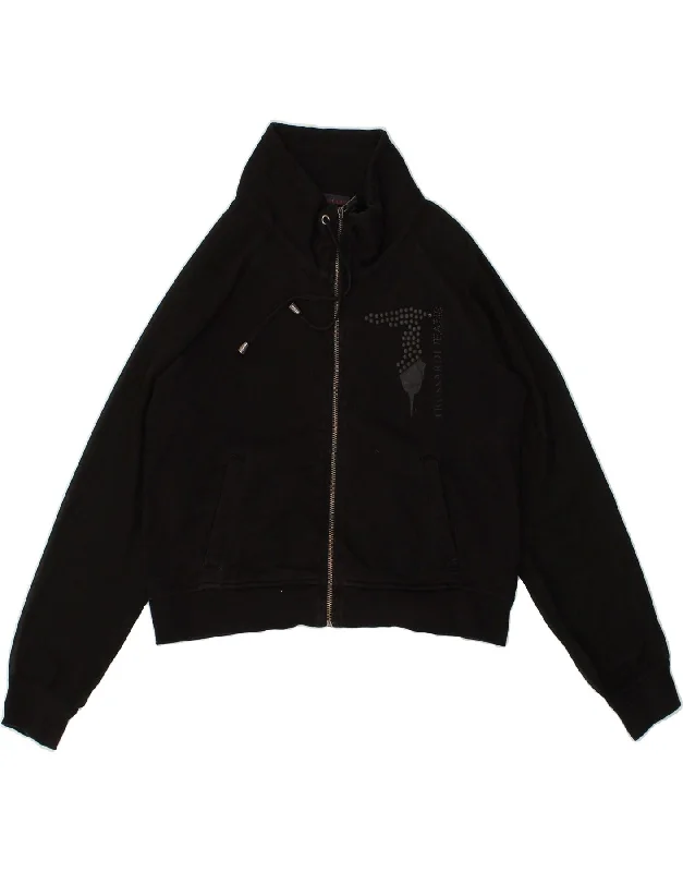 TRUSSARDI JEANS Womens Graphic Tracksuit Top Jacket UK 10 Small Black V-Neck Jacket Boat Neck Jacket Square Neck Jacket TRUSSARDI JEANS Womens Graphic Tracksuit Top Jacket UK 10 Small Black V-Neck Jacket Boat Neck Jacket Square Neck Jacket