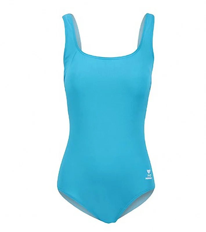 TYR Solid Aqua Chlorine Resistant Controlfit U Back One Piece Swimsuit Aqua Vibrant Bikini Bottoms