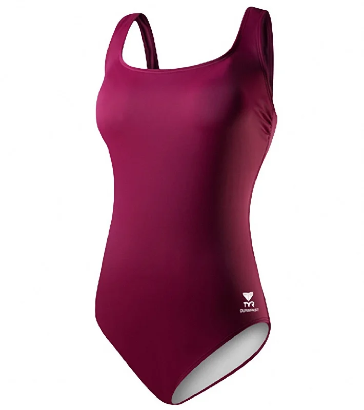 TYR Solid Aqua Chlorine Resistant Controlfit U Back One Piece Swimsuit Cabernet Bold Swimsuit Design