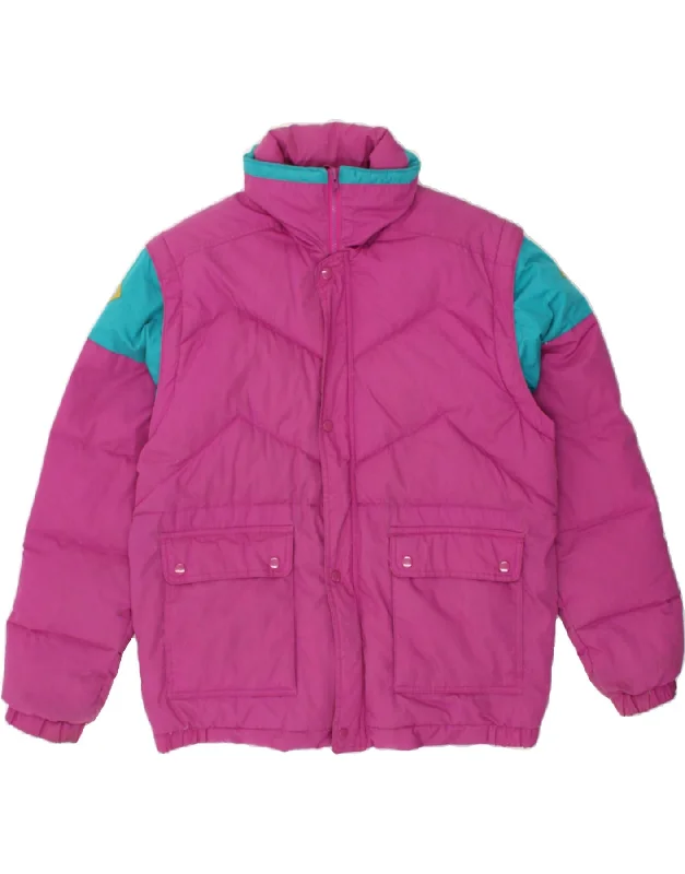 VINTAGE Womens Hooded Ski Jacket UK 16 Large Pink Colourblock Cotton Fleece Fabric Down Fabric Feather Fabric VINTAGE Womens Hooded Ski Jacket UK 16 Large Pink Colourblock Cotton Fleece Fabric Down Fabric Feather Fabric