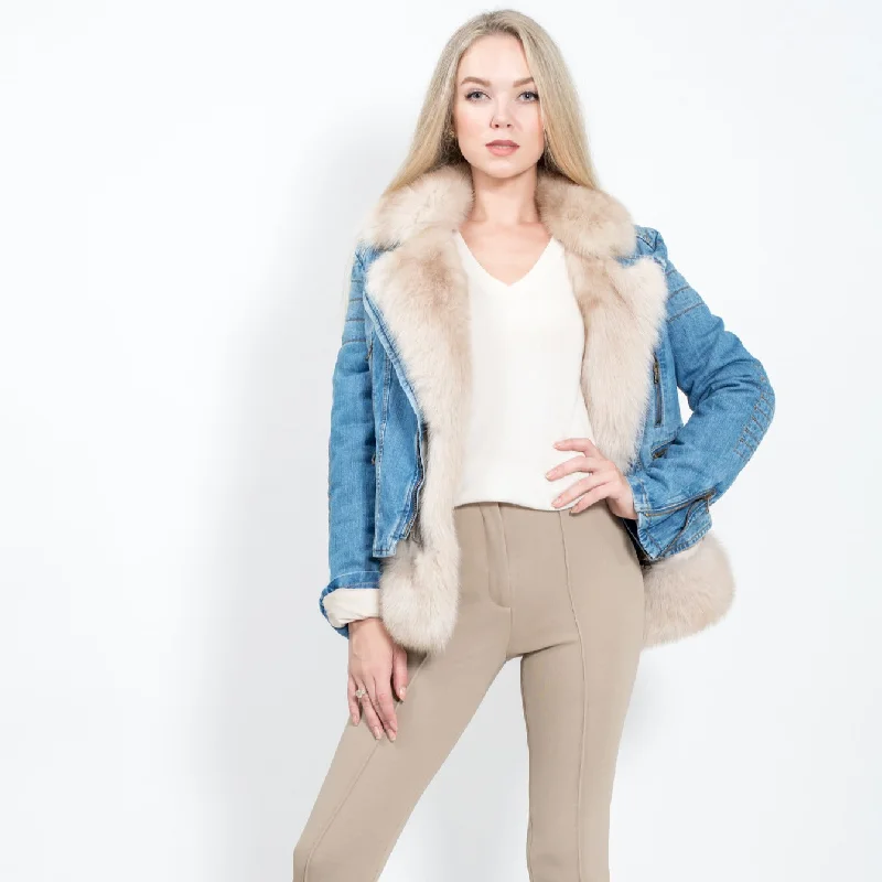 Denim Jacket with Sable fur One-Shoulder Jacket Off-the-Shoulder Jacket Asymmetrical Jacket Denim Jacket with Sable fur One-Shoulder Jacket Off-the-Shoulder Jacket Asymmetrical Jacket