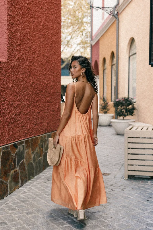 Bennie Midi Dress - Orange Fashionable Polka Dot Midi Dress